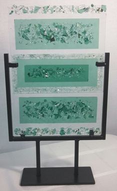 Custom Made Fused Glass Textured Art Piece In Metal Stand
