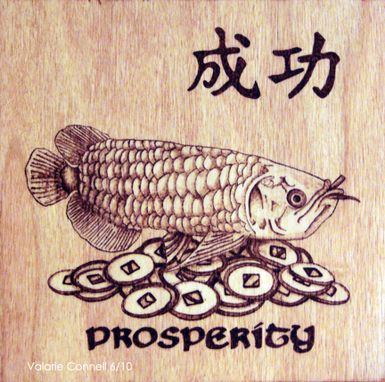 Custom Made Feng Shui Wood Burned Wall Hanging 'Prosperity' (Pyrography)