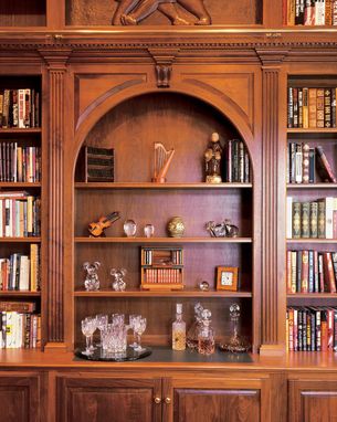 Custom Made Walnut Library Wall With Ladder