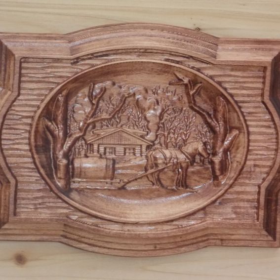 Hand Made Old Farm Wood Art Wall Hanging Maple Hardwood; Rustic Relief Wood Carving. by