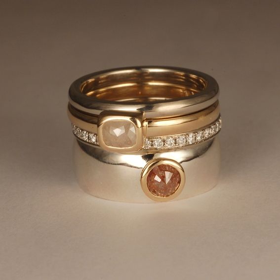 Custom Made Contemporary Engagement Rings Rough Cut Diamonds by