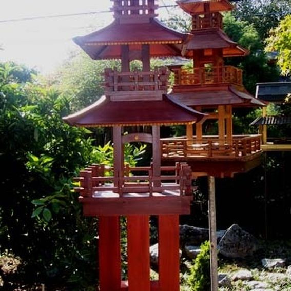 Hand Crafted 3 Story Japanese Bird Feeders by Derek Horizumi