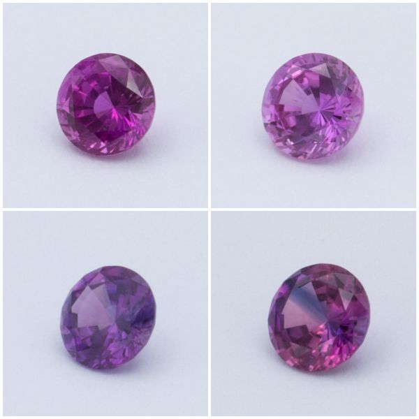 Four loose magenta sapphires we selected for one customer interested in a pinkish-purple color.
