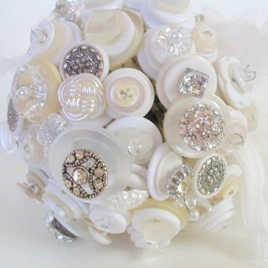Custom Made Cream And White Crystals And Buttons Bridal Bouquet