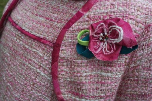 Custom Made Flowered Pink Tweed Tent Girls Dress With Bolero Jacket-Size 6