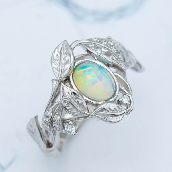 The Ethiopian white opal here shows the more vibrant colors that are typical of the region.