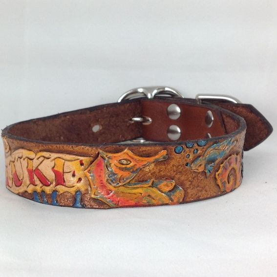 Hand Made Custom Tooled Leather Dog Collar by dieselDOGwear