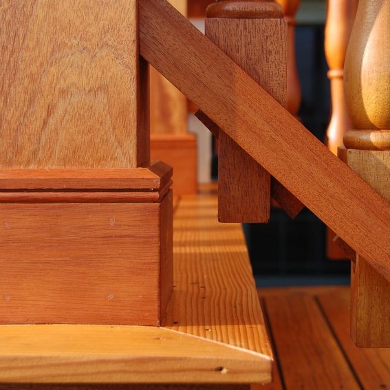 Hand Made Custom Mahogany Mortise And Tenon Deck Railing by Golden Rule