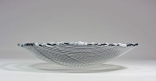 Custom Made Art Glass Bowl Black And White Stripes 9 Inch Fused Glass