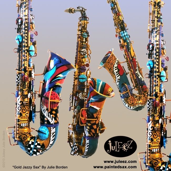 Custom Made Colorful Hand Painted Saxophone Musical Instrument by Juleez
