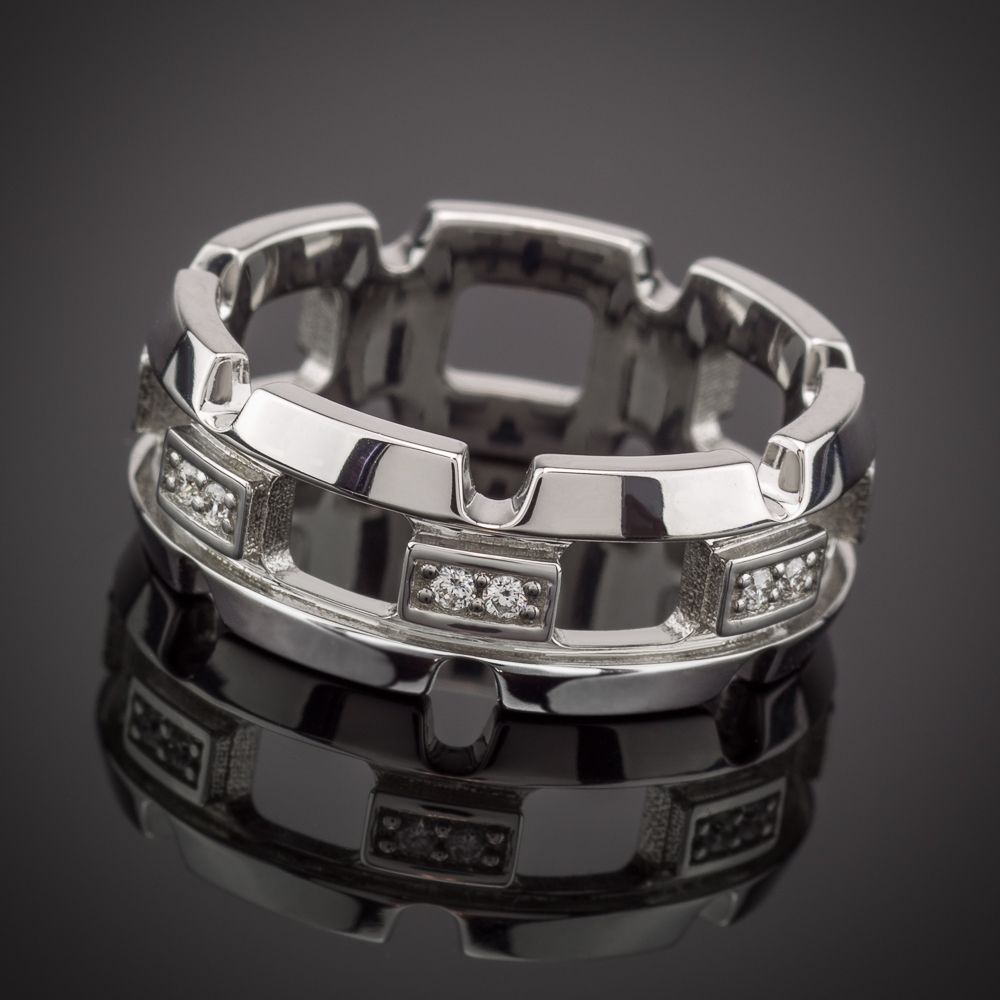 Buy a Custom Diamond Gold Link Ring 14k Tapered Wedding Band, made to