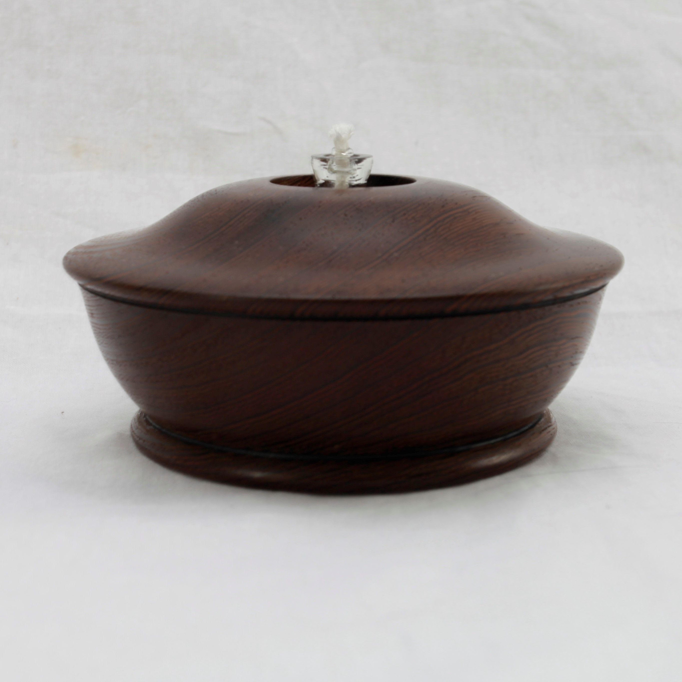 Hand Crafted Hand Turned Wooden Oil Lamp, Refillable, HandBlown Glass