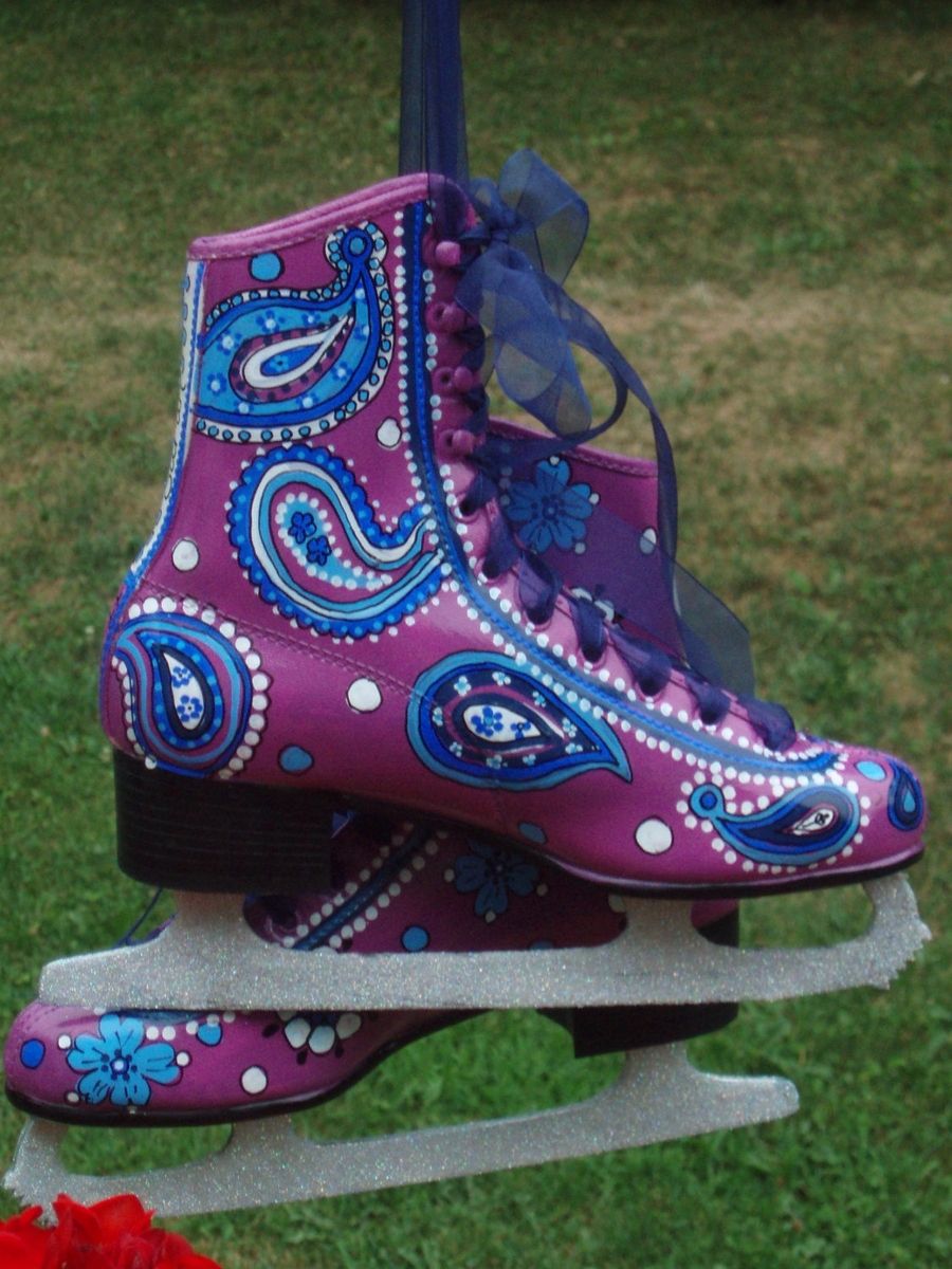 Hand Made Custom Hand Painted Ice Skates Pair by Michele Sprague