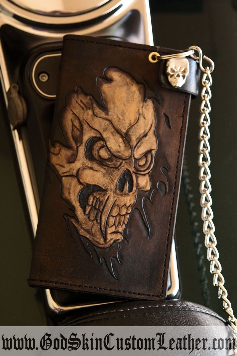 Hand Crafted Custom Vintage Leather Skull And Or Cross Biker Chain Wallet by GodSkin Custom ...