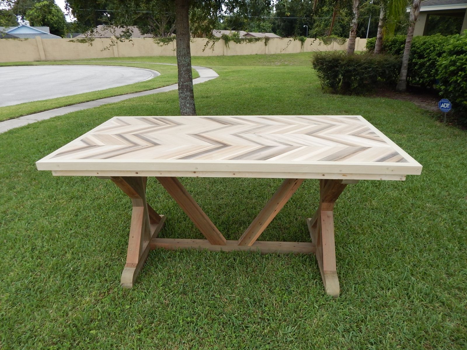 Chevron Style Trestle Leg Wood Dining Table