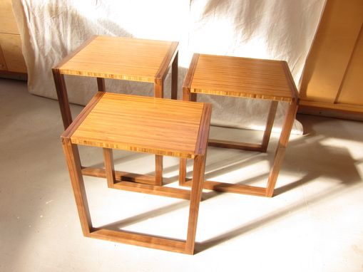 Custom Made Walnut And Bamboo Nesting , End , Side Tables , Mid Century Modern