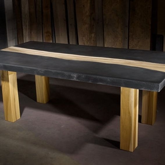 Custom Made Concrete Table With Wood Inlay by TAO Concrete