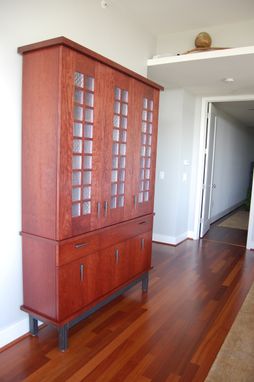 Custom Made Cherry Cabinet With Frank Lloyd Wright Glass Inserts