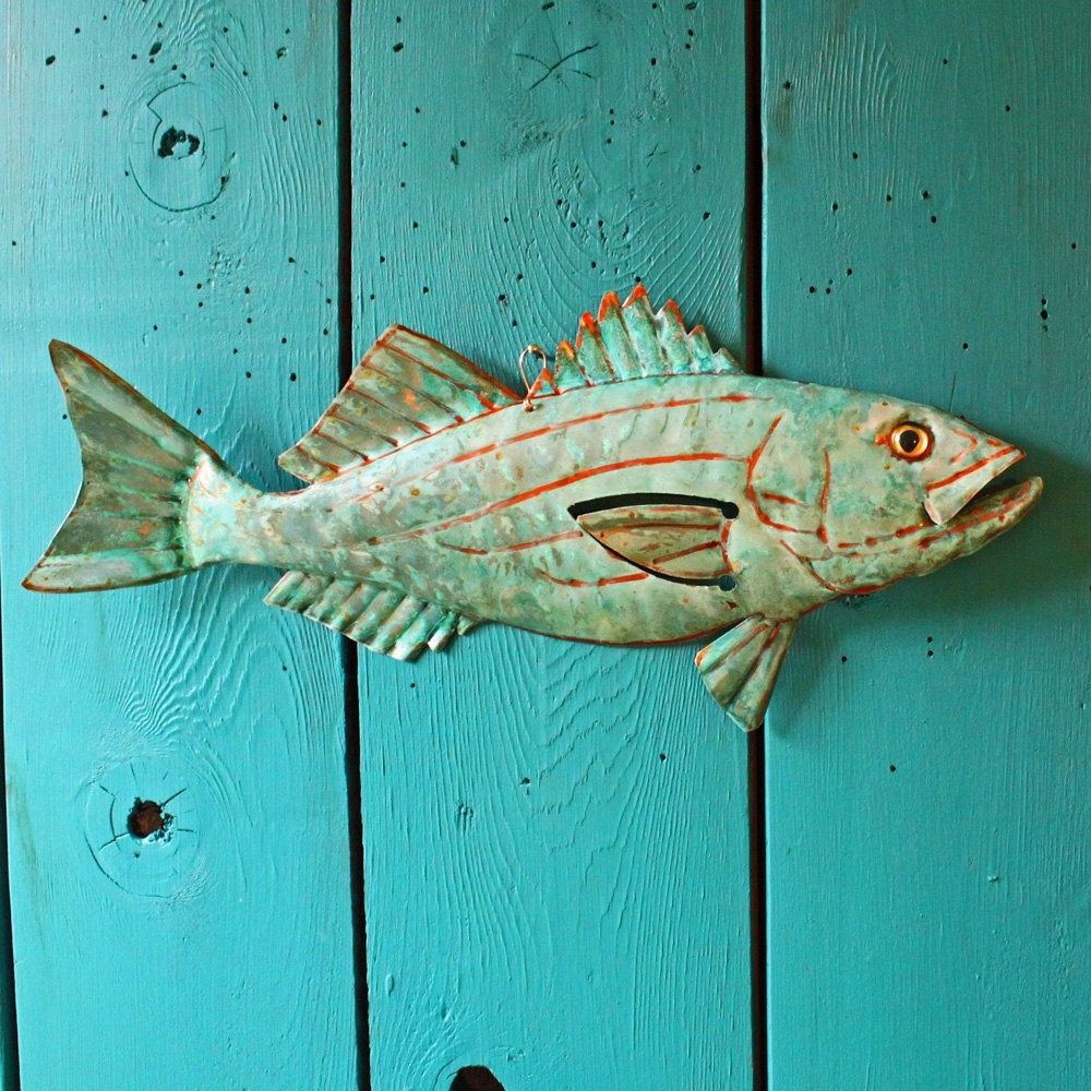 Custom Repurposed Copper Fish Sculpture With Glass Eye by Metal Art by