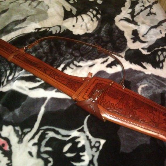 Hand Crafted Custom 2 Piece Lined Leather Rifle Case Hand Made Tooled