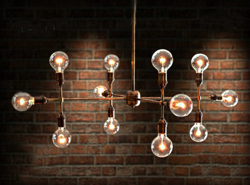 Custom Made Modern Contemporary Light Sculpture - Multiple Light Edison Bulb Chandelier Lamp