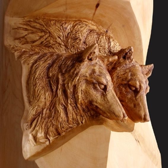 Hand Crafted Deep Relief Carving " Wolves" by Mk Carving And Sculpting