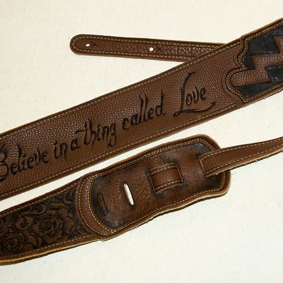 Handmade Personalized Leather Guitar Strap With Name And Artwork In