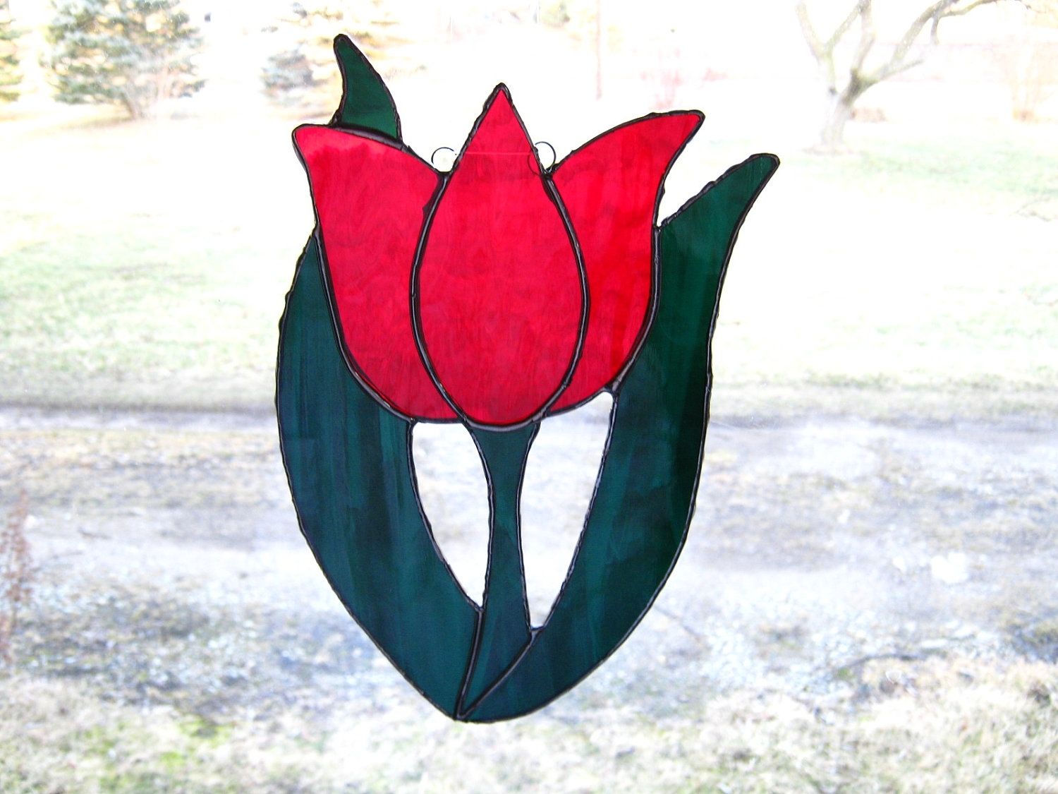 Handmade Red Stained Glass Tulip Suncatcher By Nostalgia N More