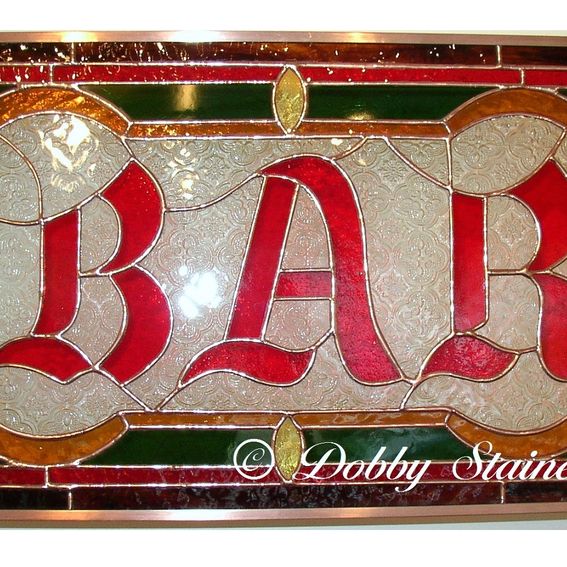 Custom Made Stained Glass Panel Bar Sign by Dobby Stained Glass