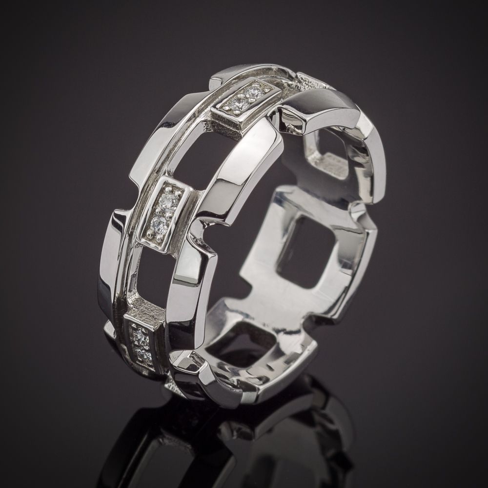 Buy a Custom Diamond Gold Link Ring 14k Tapered Wedding Band, made to