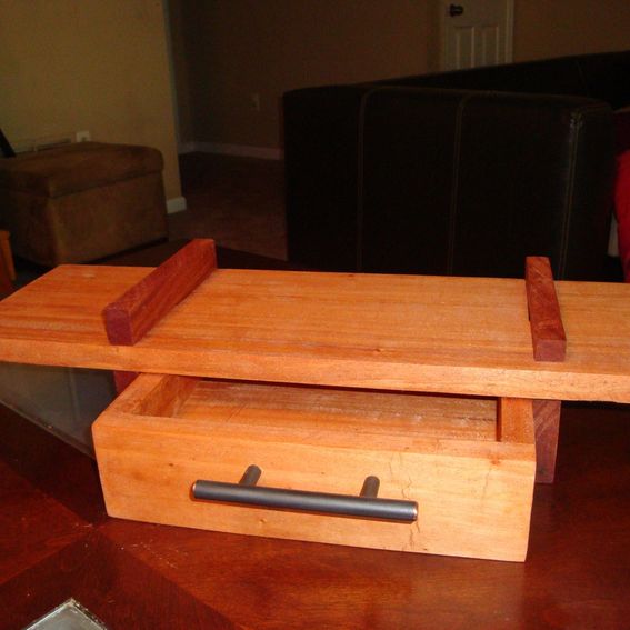 Hand Made African Mahogany Floating Shelf With Drawer by Zepplyn & Co
