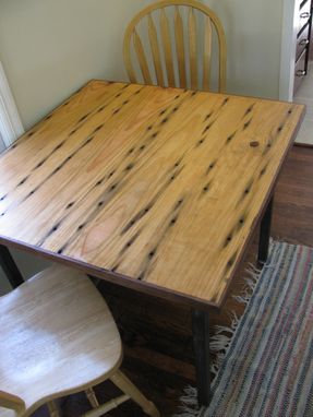 Custom Made Reclaimed Pine Breakfast Table With Walnut Border