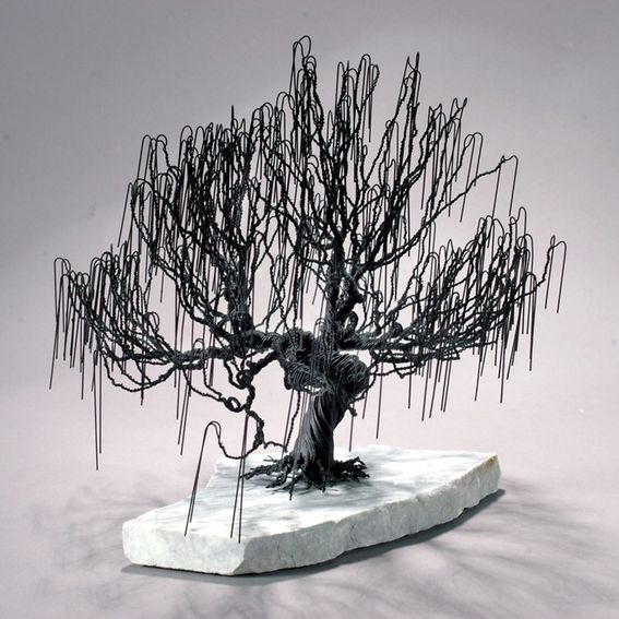 Hand Crafted Weeping Willow Wire Bonsai Tree by Golomb Art