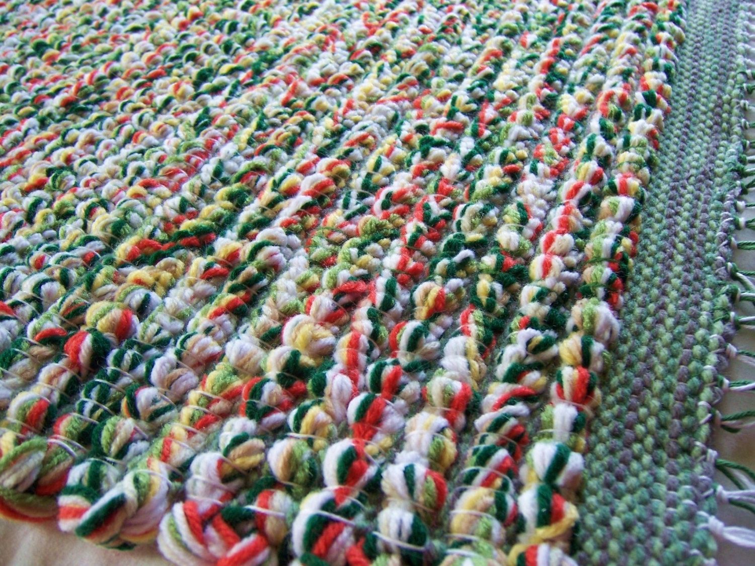 Custom Made Woven Acrylic Yarn Rug Cotton Knotted Fringe 26 X 44 Thick