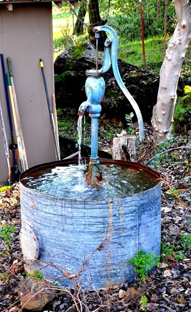 Hand Crafted CountryStyle Water Fountain "The Blue Pump'' by Blackeye Gallery