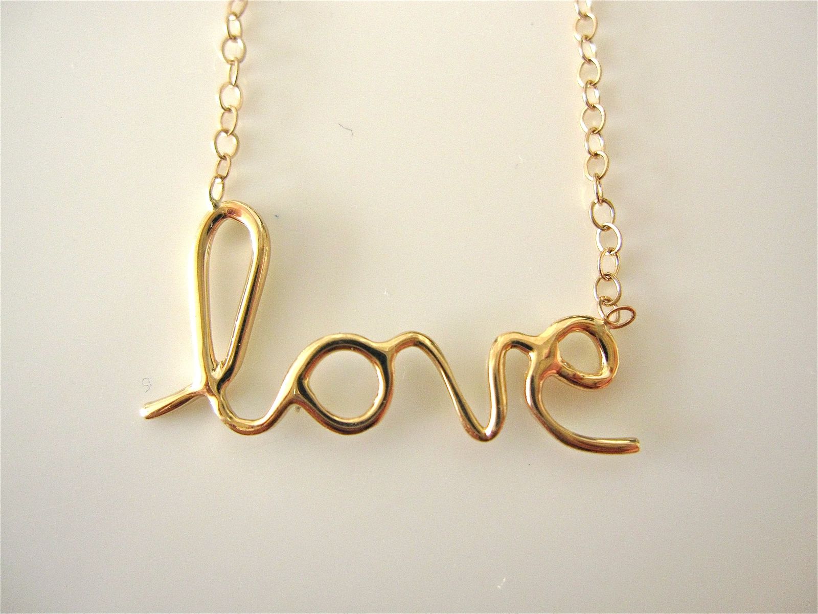 Handmade 14 Karat Gold Love Necklace Customizable Word Necklace by