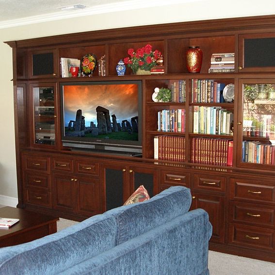 Handmade Custom Built Entertainment Center With Bookcases And Lighted 