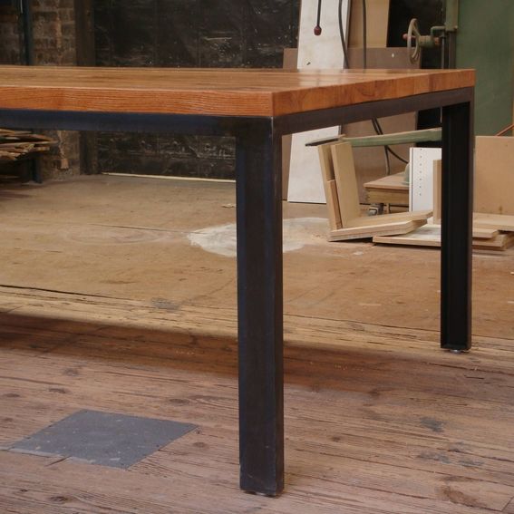 Custom Dining Table Base Structural Steel And Reclaimed Oak by Andrew
