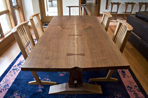 Custom Made Book Matched Walnut Trestle Dining Table