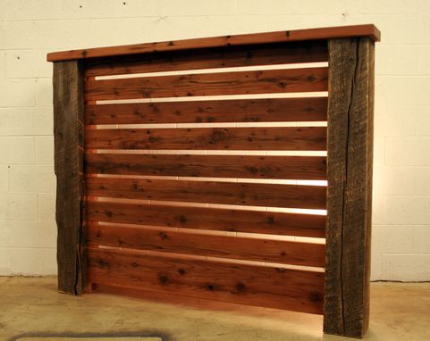 Custom Made Queen Headboard Crafted From Reclaimed Redwood & Barn Wood Timbers
