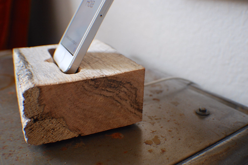 Custom Made Reclaimed Solid Oak Iphone Charging Dock - Raw, Aged Oak