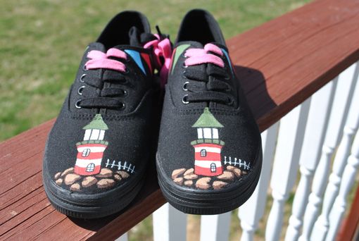 Custom Made Lighthouse Hand Painted Sneakers Size 7.5 - Sold