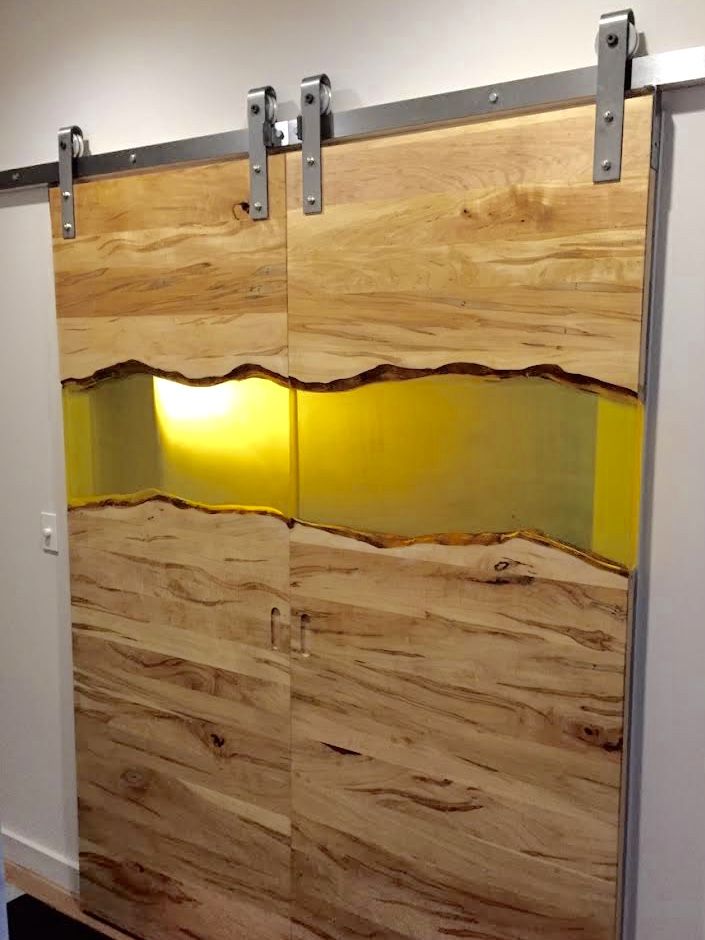 Hand Made Modern Live Edge Wood And Resin Barn Door By Twochair Studio