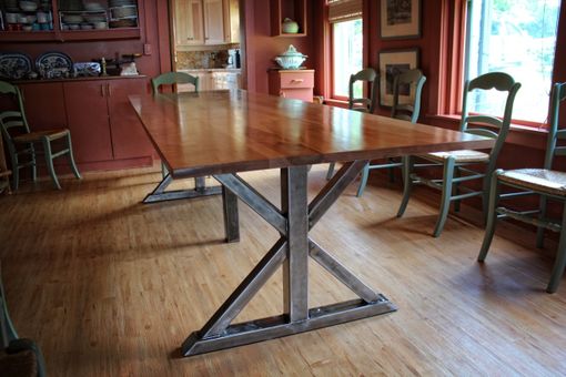 Custom Made Birch And Steel Trestle Dining Table