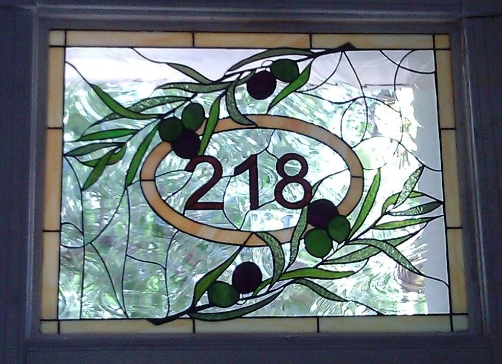 Hand Crafted Stained Glass Window / Transom Olive Branch With House