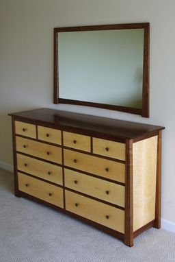 Custom Made Black Walnut And Curly Maple Dresser And Nightstands