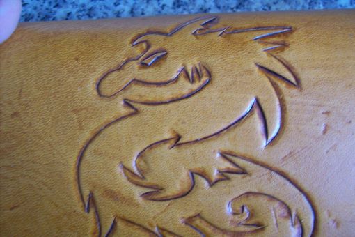 Custom Made Custom Leather Biker Wallet With Dragon Design In Saddle Stain