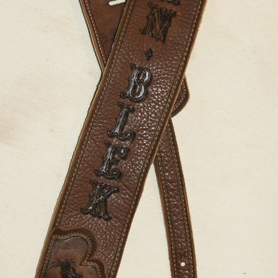 Handmade Personalized Leather Guitar Strap With Name And Artwork In