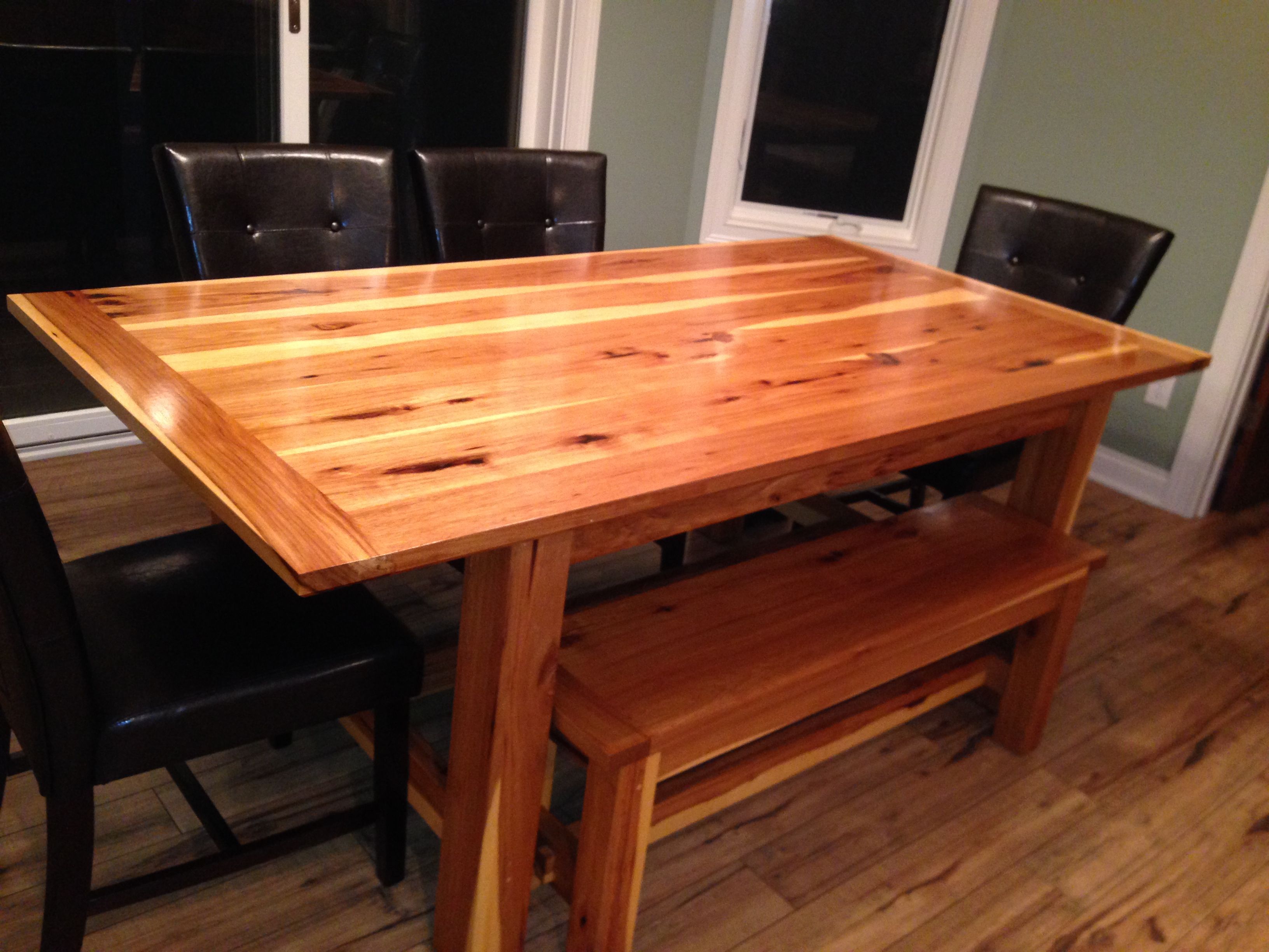 Custom Made Hickory Farm Table With Matching Bench by Black Swamp