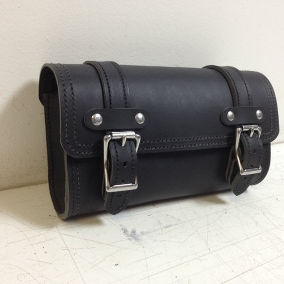 Custom Motorcycle Forks Leather Bag by Pirate Upholstery